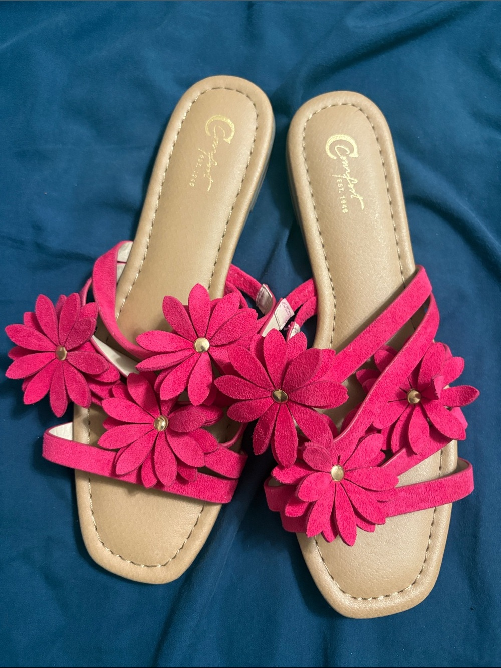 comfort plus by Predictions Bright Pink Floral Slide Sandals for Women